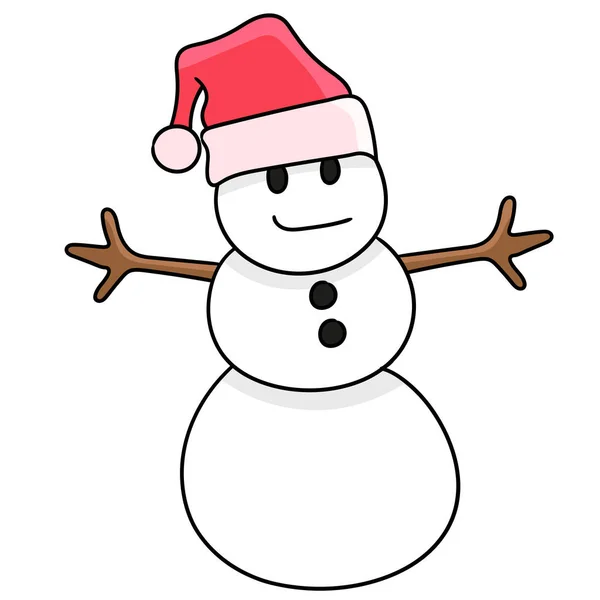 Snowman Santa Hat Doodle Icon Image — Stock Vector