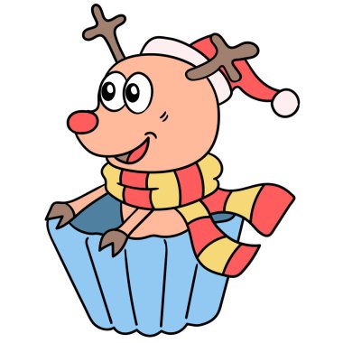 Ren geyikleri Noel 'i karşılamaktan mutluluk duyar. karalama simgesi resmi