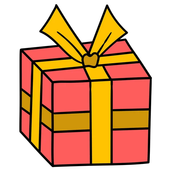 Caja Regalo Cumpleaños Imagen Icono Garabato — Vector de stock