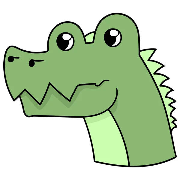 Зелений Динозавр Емоційна Голова Зображення Значка Каракулі — стоковий вектор