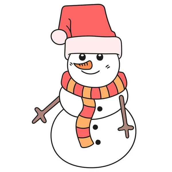 Cute Christmas Snowman Doodle Icon Image — Stock Vector