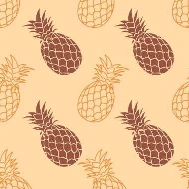 Ananas ana hatları, dikişsiz arka plan izleri. tekrarlanan kalıp arkaplan tasarımı