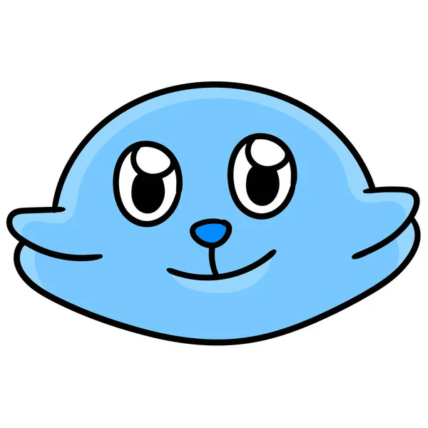 Słodkie Niebieskie Stworzenie Uśmiechnięte Emotikony Doodle Kawaii Obraz Ikony Doodle — Wektor stockowy