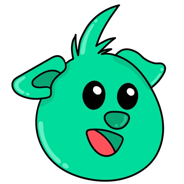 Uśmiechnięta Głowa Zielonego Potwora Emoji Bazgroły Kawaii Obraz Ikony Doodle — Wektor stockowy