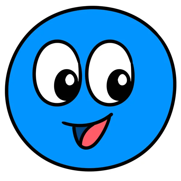 Bola Emoticon Azul Está Rindo Doodle Kawaii Imagem Ícone Doodle — Vetor de Stock
