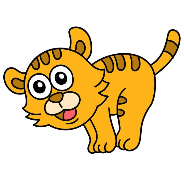 Simpatico Animale Tigre Faccia Doodle Kawaii Immagine Icona Scarabocchiare — Vettoriale Stock