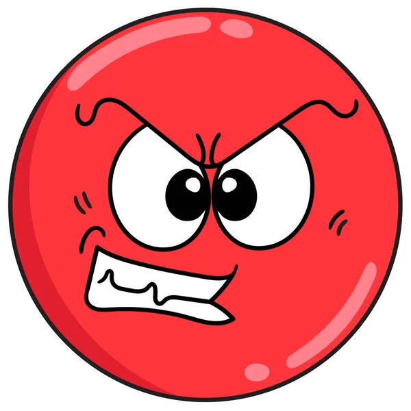 Мяч Смайликов Выражением Сдерживающего Гнева Каракули Кавайи Изображение Значка Doodle — стоковый вектор