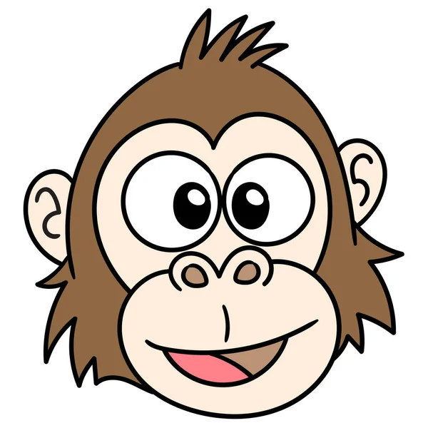 Szczęśliwa Uśmiechnięta Małpia Głowa Emotikony Bazgroły Kawaii Obraz Ikony Doodle — Wektor stockowy