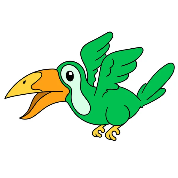 Pájaro Cuco Vuela Con Una Cara Feliz Doodle Kawaii Imagen — Archivo Imágenes Vectoriales