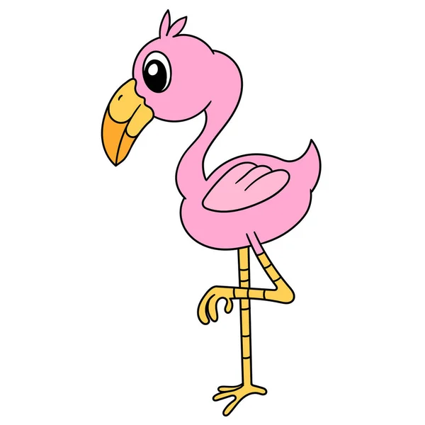 粉色的鹤站了起来 涂鸦Kawaii 涂鸦图标图像 — 图库矢量图片