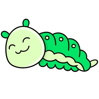 yeşil yapraklı tırtıl, gülen yüzlü, karalama simgesi görünümlü