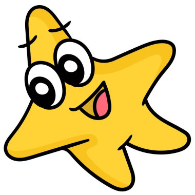 Gökyüzündeki yıldızlar komik ve sevimli yüzlerle uçuyor, karalama simgesi imajı