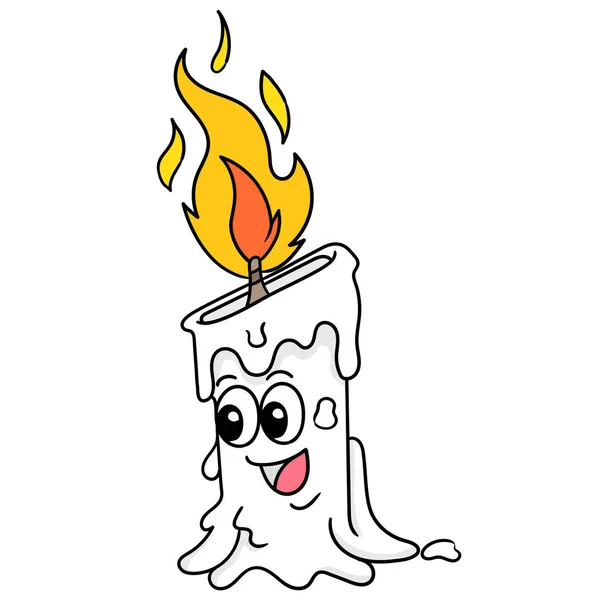 Svíčka Hořícím Plamenem Veselým Smějícím Obličejovým Výrazem Kresba Ikony — Stockový vektor