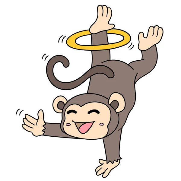 Sevimli Bir Maymun Çocuk Tek Eliyle Ayakta Sirk Gösterisi Yapıyor — Stok Vektör