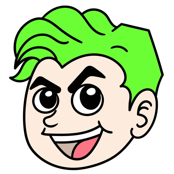 Πράσινο Μαλλιά Αγόρι Κεφάλι Emoticon Ένα Σαρκαστικό Πρόσωπο Εικόνα Εικονίδιο — Διανυσματικό Αρχείο
