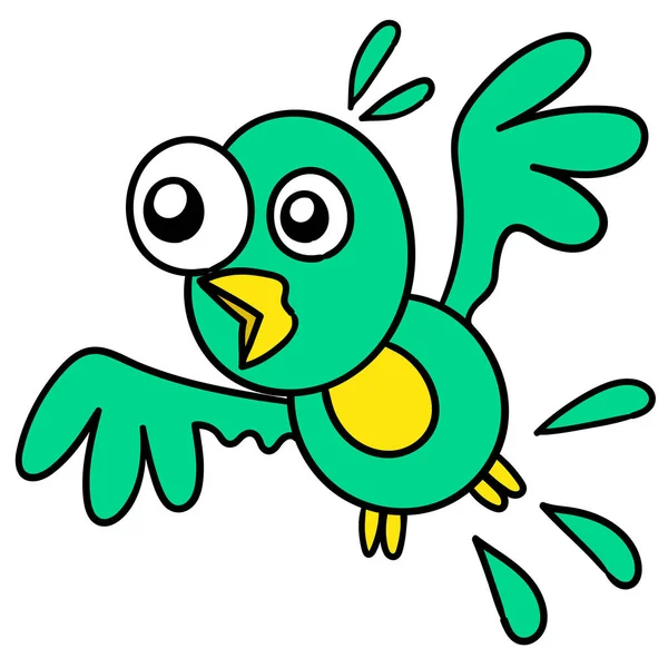 一只头晕的鹦鹉在疯狂的飞 涂鸦图标形象 — 图库矢量图片