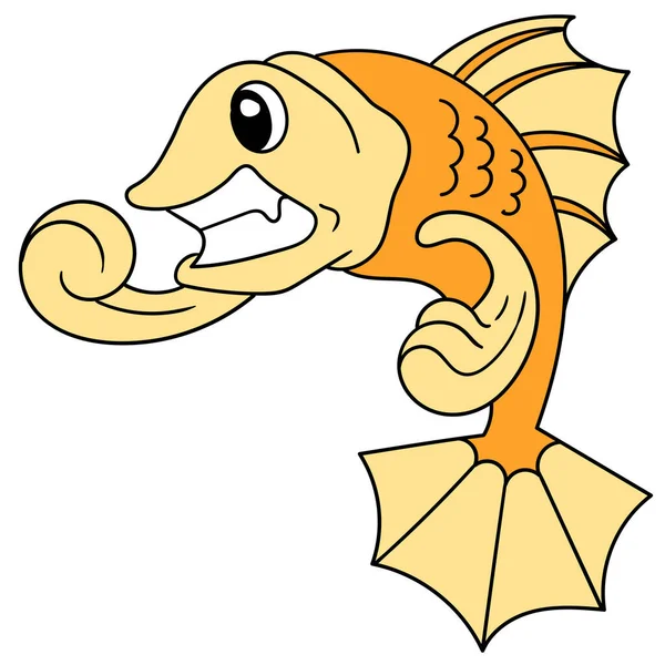 Dibujos Animados Goldfish Está Enojado Garabato Icono Imagen — Vector de stock