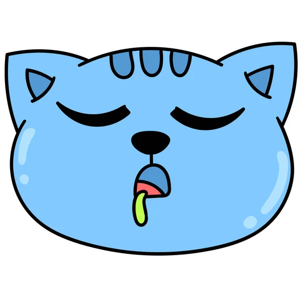 Cat Head Emoticon Sleeping Soundly Drooling Doodle Icon Image — Stock Vector