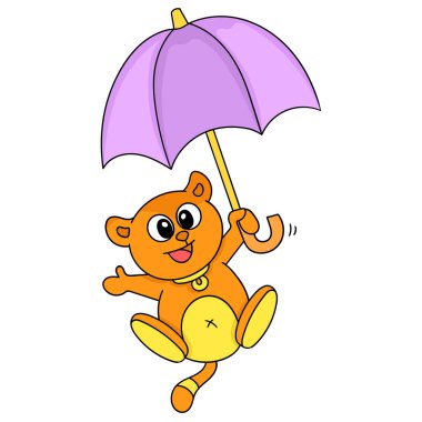 Şirin ayı şemsiye kullanarak zıplıyor, karalama simgesi resmi