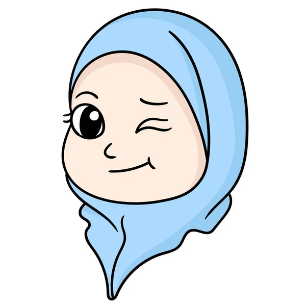 Beautiful Women Wearing Hijab Doodle Icon Image — Stock Vector
