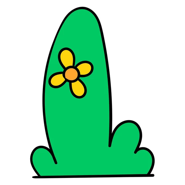 Gras Met Zonnebloemen Bloei Doodle Pictogram Afbeelding — Stockvector