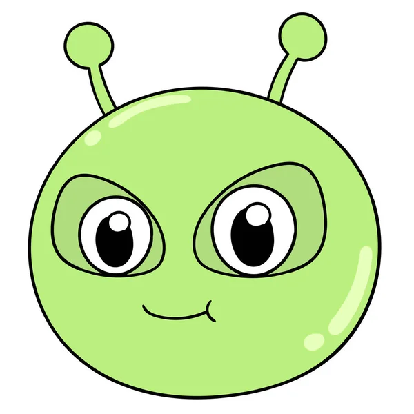 Alien Head Emoticon Smiling Face Doodle Icon Image — Stock Vector