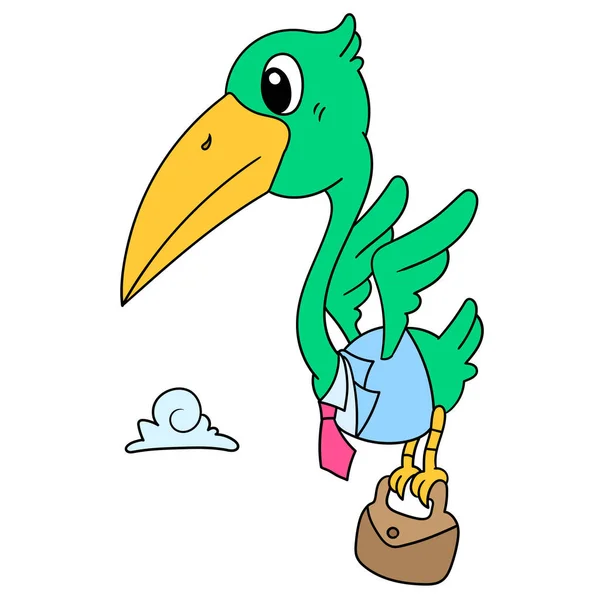 Pelikane Fliegen Mit Tüten Ins Büro Doodle Symbolbild — Stockvektor