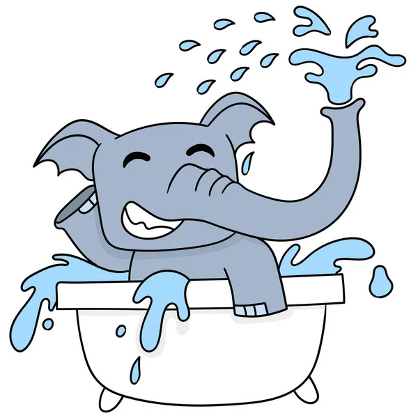 Χαριτωμένο Ελέφαντα Είναι Μπάνιο Στο Μπάνιο Doodle Εικόνα Εικονίδιο — Διανυσματικό Αρχείο