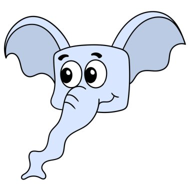 Uzun burunlu, gülümseyen yüzlü, karalama simgesi görünümlü bir fil kafası.