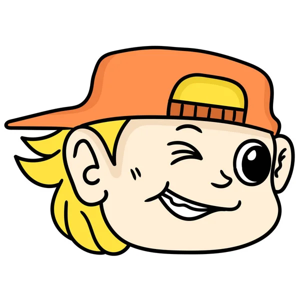 Emoticon Huvudet Blond Pojke Med Ett Leende Uttryck Klotter Ikon — Stock vektor