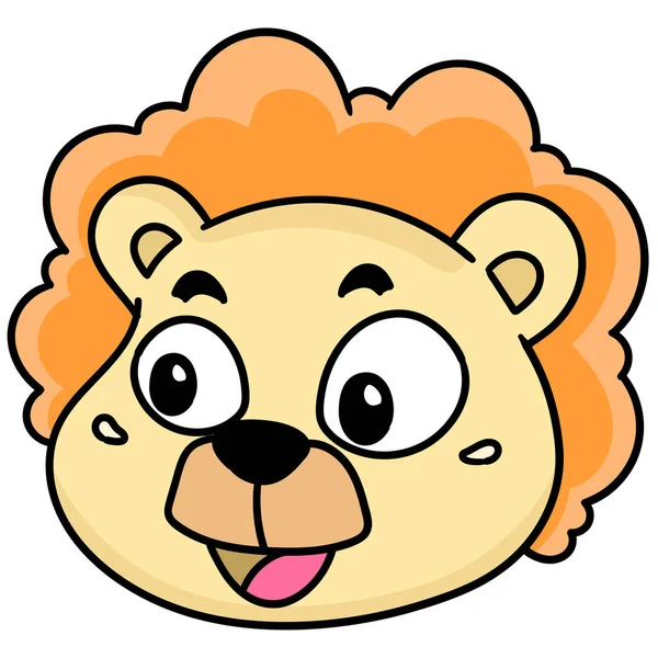 Λιοντάρι Κεφάλι Emoticon Χαρούμενο Γέλιο Πρόσωπο Εικόνα Εικονίδιο Doodle — Διανυσματικό Αρχείο