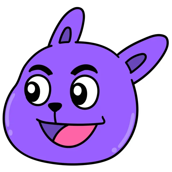 Conejo Morado Cabeza Emoticono Riendo Garabato Icono Imagen — Archivo Imágenes Vectoriales