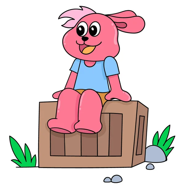 Coniglietto Seduto Con Espressione Sorridente Personaggio Carino Scarabocchio Disegnare Illustrazione — Vettoriale Stock