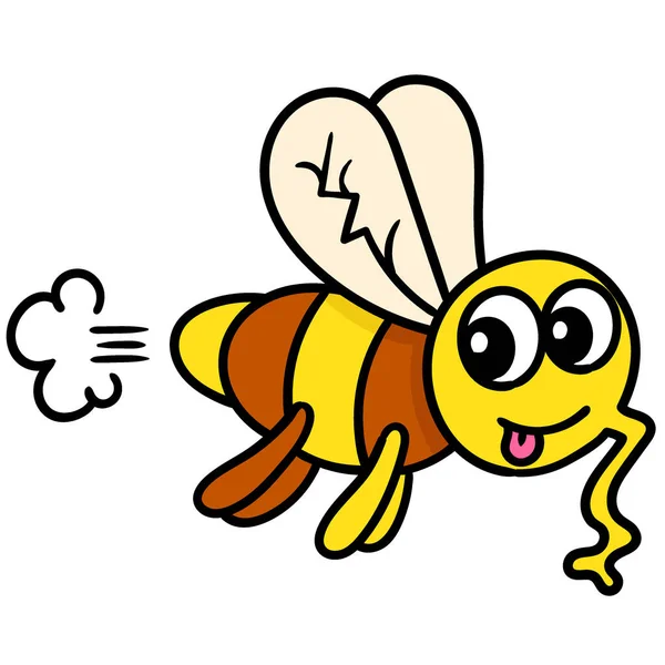 Arılar Böcekler Hızla Uçar Karalama Kawaii Çizer Vektör Illüstrasyon Sanatı — Stok Vektör