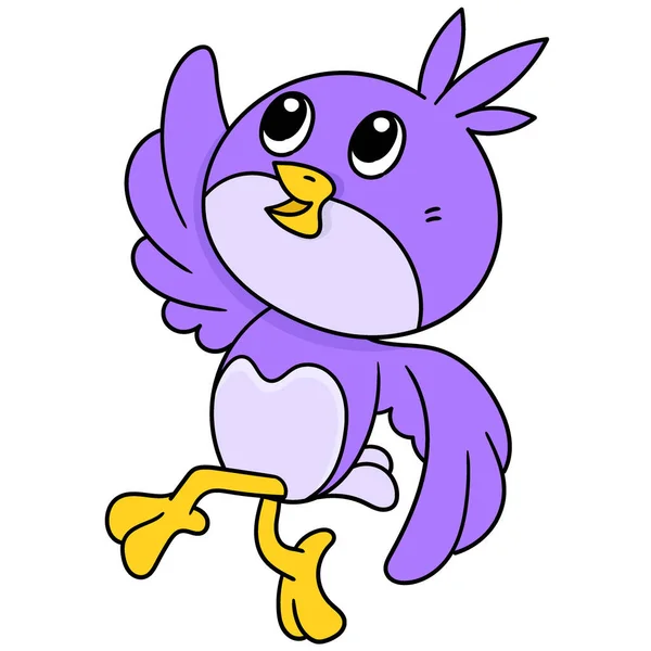 Cute Purple Birds Dance Happily Doodle Draw Kawaii Vector Illustration — Stock Vector