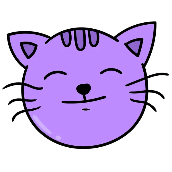 Cat Head Emoticon Smiling Happily Doodle Icon Image Kawaii — Stock Vector