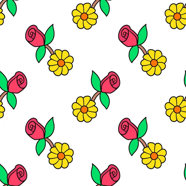 Rosa Girasol Impresión Textil Sin Costura Diseño Fondo Patrón Repetido — Archivo Imágenes Vectoriales