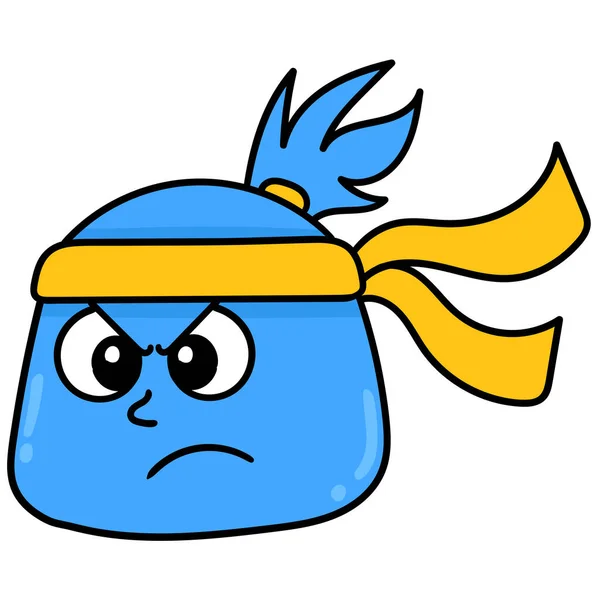 Blue Creature Head Emoticon Wearing Headband Doodle Icon Image Kawaii — Stock Vector