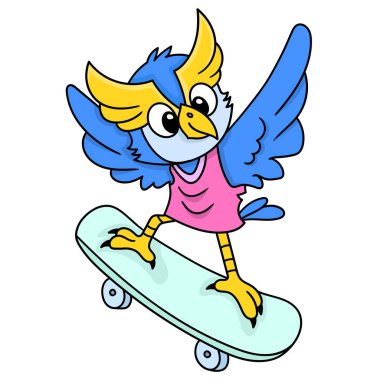 Baykuş çocuklar kaykay, karalama simgesi kawaii