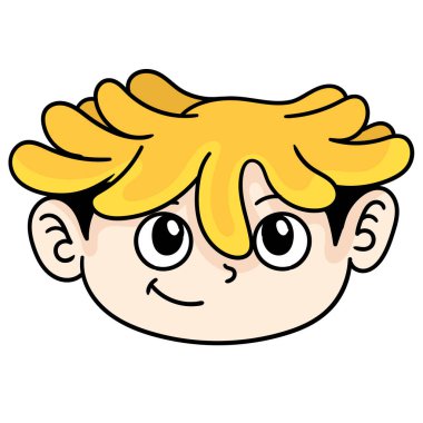 Alaycı gülüşü olan yakışıklı bir çocuğun yüz ifadesi, karalama ikonu imajı Kawaii