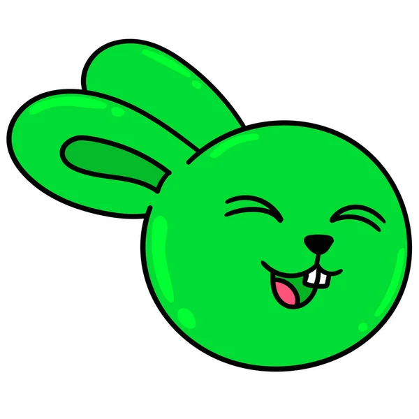 Yeşil Tavşan Kafası Simgesi Kahkaha Attı Karalama Ikonu Resmi Kawaii — Stok Vektör