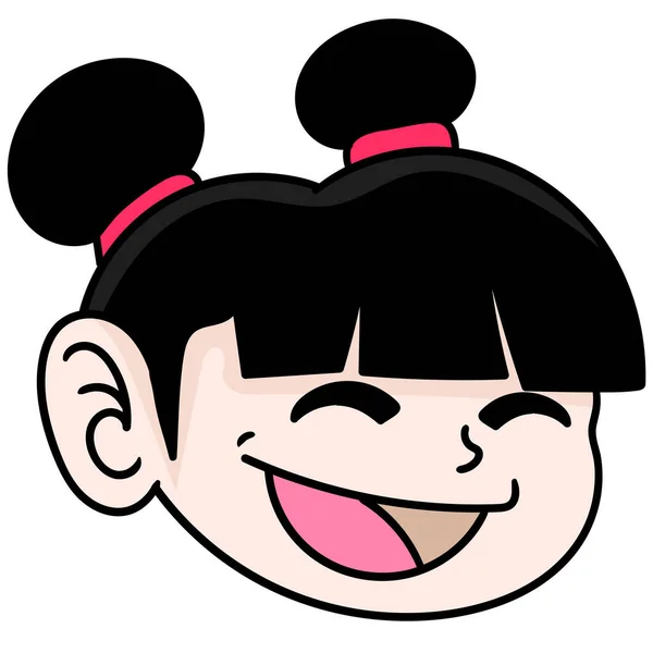 Chinesische Female Head Emoticon Lachen Glücklich Doodle Ikone Bild Kawaii — Stockvektor