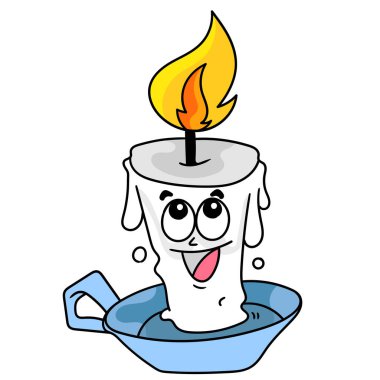 Neşeli bir gülüşü olan parlak bir çizgi film mumu, karalama ikonu resmi Kawaii