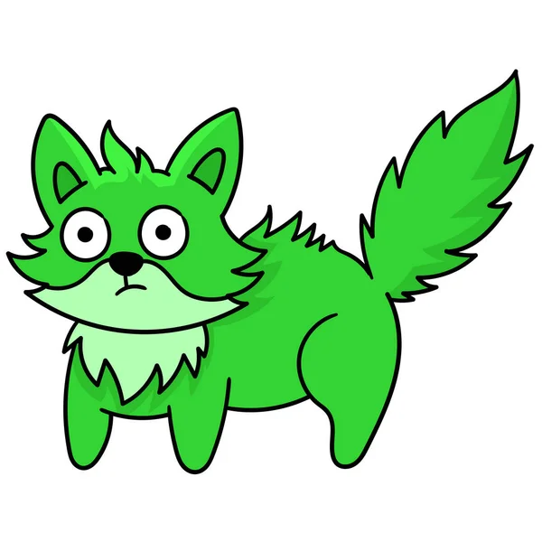 Πράσινη Γάτα Την Έκφραση Της Ανατριχίλες Σηκώθηκε Doodle Εικόνα Εικονίδιο — Διανυσματικό Αρχείο