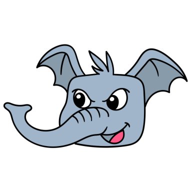 Gülümseyen uzun gövdeli fil kafası ifadesi, karalama ikonu resmi Kawaii