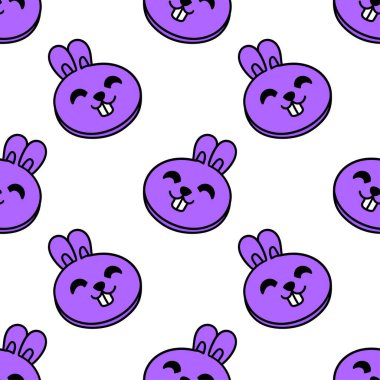 Tavşan suratlı gülümseme kusursuz tekstil izi. tekrarlanan kalıp arkaplan tasarımı