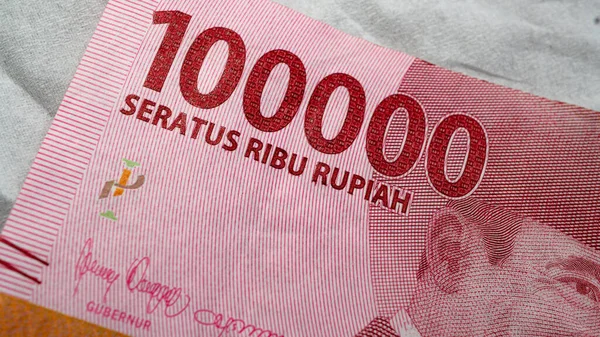 Soldi Indonesiani Sono Centomila Rupie Macro Primo Piano Servizio Fotografico — Foto Stock