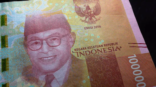 Uang Indonesia Adalah Seratus Ribu Rupiah Macro Close Photoshoot — Stok Foto