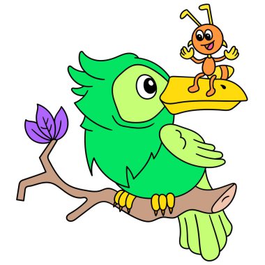 Papağanlar ve karıncalar birbirleriyle dostça sohbet ederler, simge imajı Kawaii