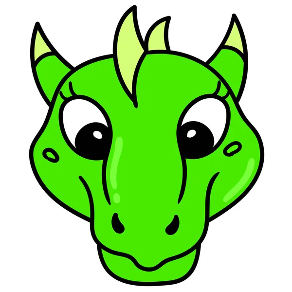 Freundliches Und Freundliches Grünes Drachenkopf Emoticon Doodle Symbolbild Kawaii — Stockvektor
